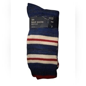 Gap Men's Blue and Red Striped Boot Socks